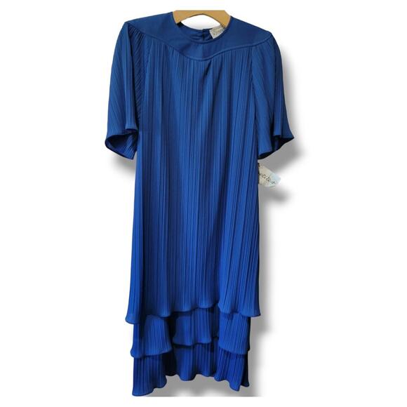 Riccardo women's royal blue Pleated layered vintage Dress from Mervyns  - size 8 - Picture 1 of 12